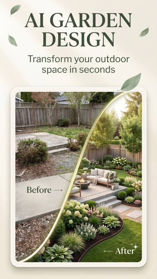 FlorAI AI Garden Design app interface for iPhone showing AI garden redesign
